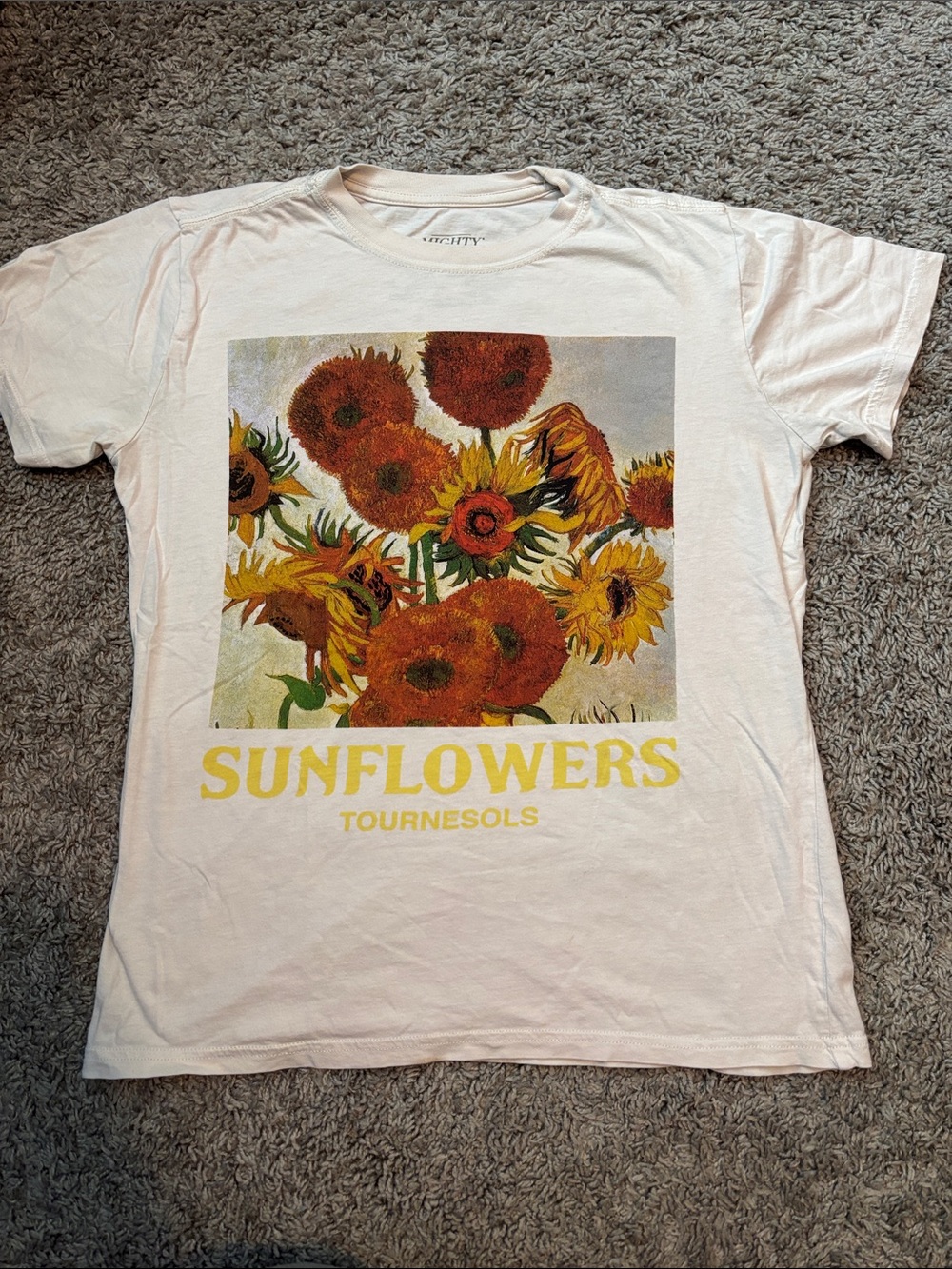 Mighty Fine Cream Tee with Sunflowers